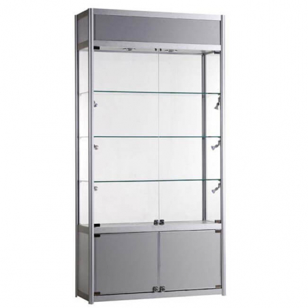 1000mm wide Freestanding Display Cabinet with Storage in Silver - FWC-TC-1000