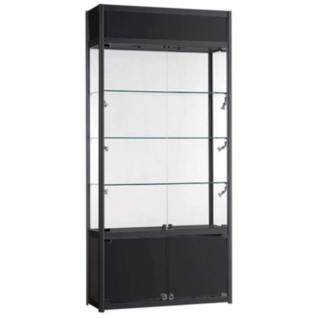 1000mm wide Freestanding Display Cabinet with Storage in Black - FWC-TC-1000