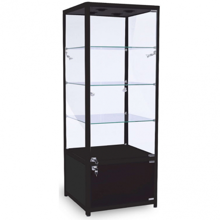 600mm wide Glass Cabinet with Cupboard in Black - FWC-600
