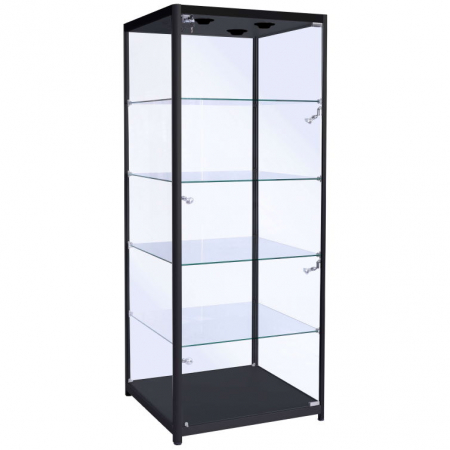 600mm wide Freestanding Glass Cabinet in Black - F-600