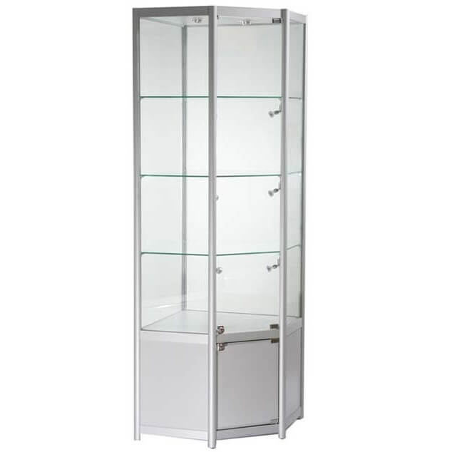 650mm Wide Corner Glass Display Cabinet With Storage Access Displays
