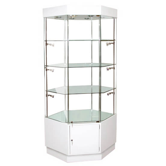 1180mm (w) hexagonal glass display case - halogen - hwc-910 - access