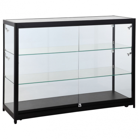 1200mm wide Glass Display Counter in Black - C3