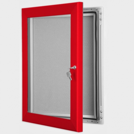 exterior lockable felt notice board - traffic red