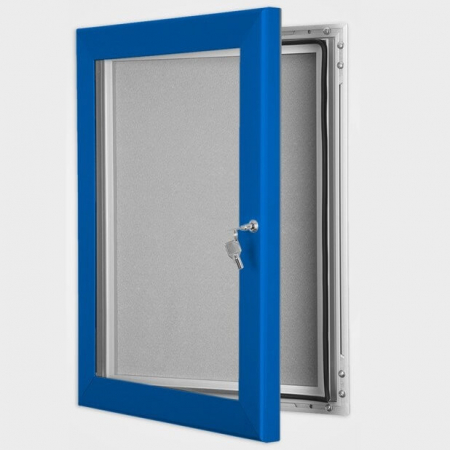 exterior lockable felt notice board - ultramarine blue