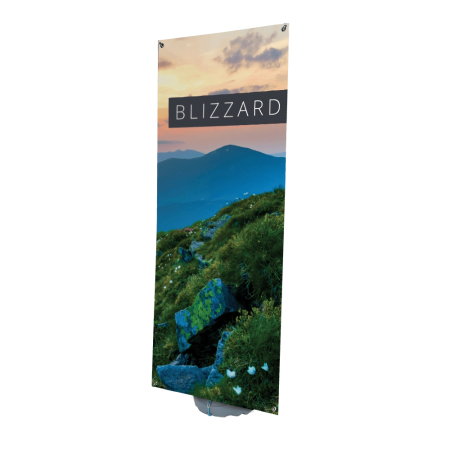 Blizzard outdoor banner stand with printed graphic