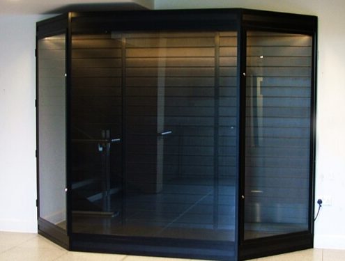 Custom glass cabinet with anti-bandit glass