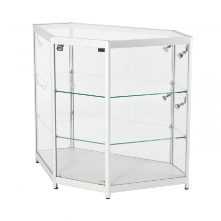 LC04 glass corner display counter hire