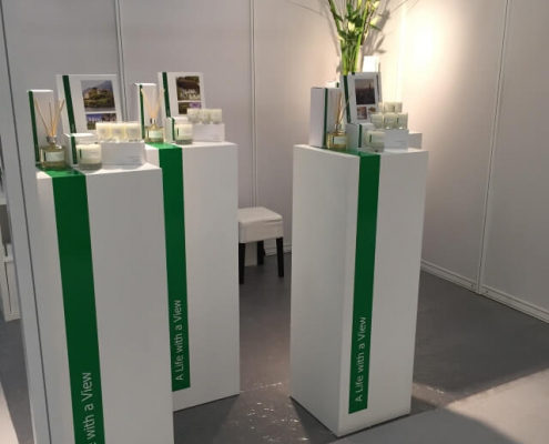 Square plinth hire with vinyl graphics