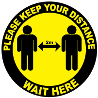 Please keep your distance wait here floor sticker