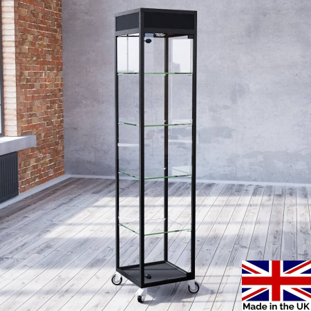freestanding glass display case with header - pb011 - Made in the UK