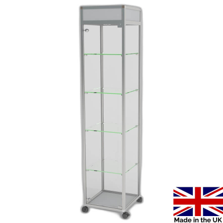 freestanding glass display case with header - ub011ed - Made in the UK