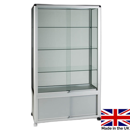 freestanding glass display case with storage - UB026 - Made in the UK
