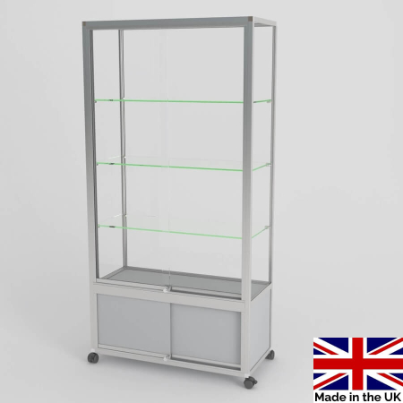 freestanding glass display case with storage - UB026ED - Made in the UK