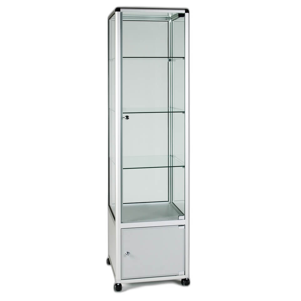 4' Silver Extra Vision Aluminum Display Case with LED Lighting - Tempered  Glass Finish