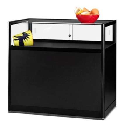 1000mm wide table display case with storage - black