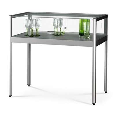 glass display table 1200mm wide - silver