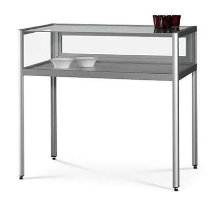 v8-1000 dustproof glass display table - silver with legs