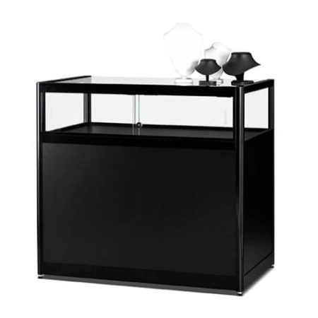1000mm glass display table - black with plinth - rear