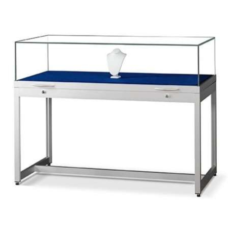 tgv-1000 glass display table with gas springs - silver