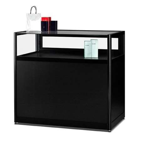 v8-1000 dustproof glass display table with storage - black