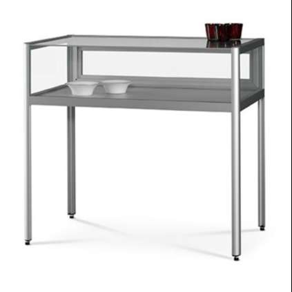 v8-1200 dustproof glass display table - silver with legs