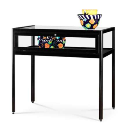v8-1000 dustproof glass display table - black with legs - rear
