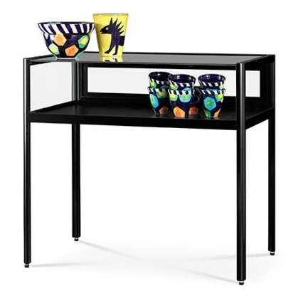 v8-1000 dustproof glass display table - black with legs