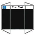 lockable felt notice board with printed header - double door - black