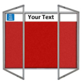 lockable felt notice board with printed header - double door - cherry