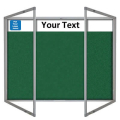 lockable felt notice board with printed header - double door - dark green