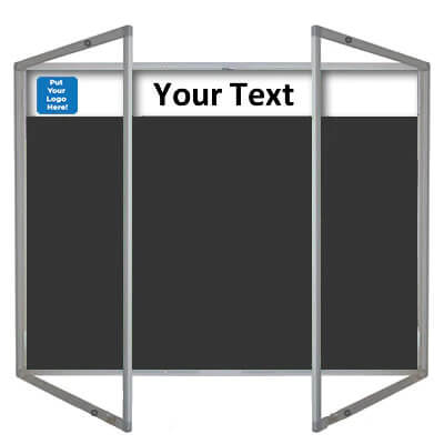 lockable forbo nairn notice board with printed header - double door