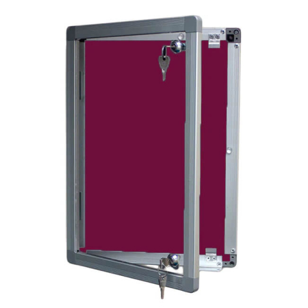 small lockable felt notice board - burgundy