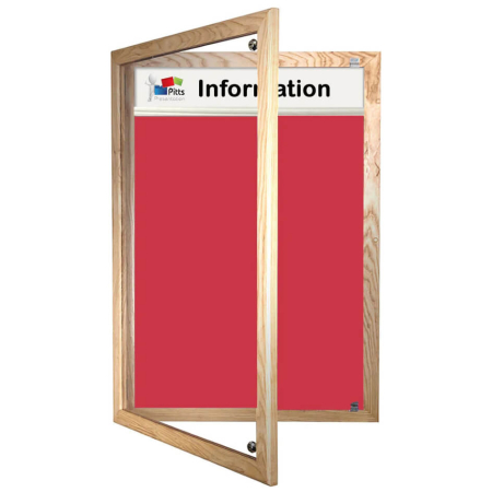 Lockable camira lucia notice board - Single door with wood frame and printed header