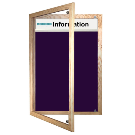 Lockable felt notice board - Single door with wood frame and printed header