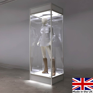 800mm wide glass mannequin display case with LED lighting