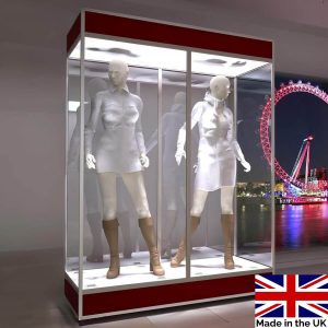 1200mm wide double glass mannequin display case with LED lighting