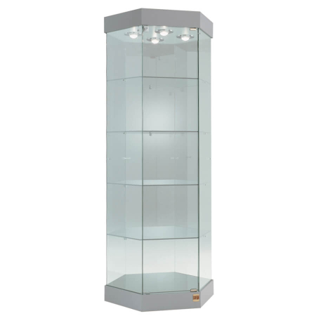 730mm wide freestanding glass hexagonal display case - 201/FL