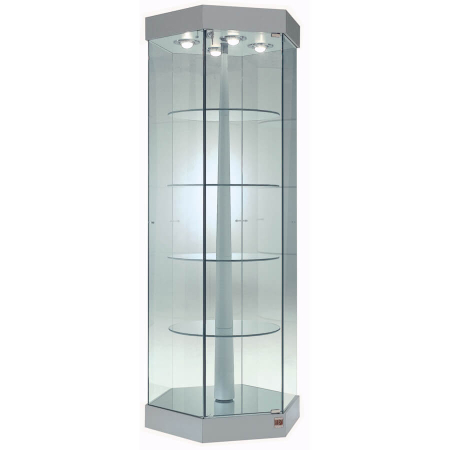 740mm wide freestanding glass rotating hexagonal display case - 201/GL