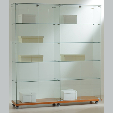 1570mm wide glass freestanding display case - laminato light - 16/18 - cherry wood