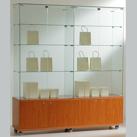 1570mm wide glass freestanding display case - laminato light - 16/18M - cherry wood