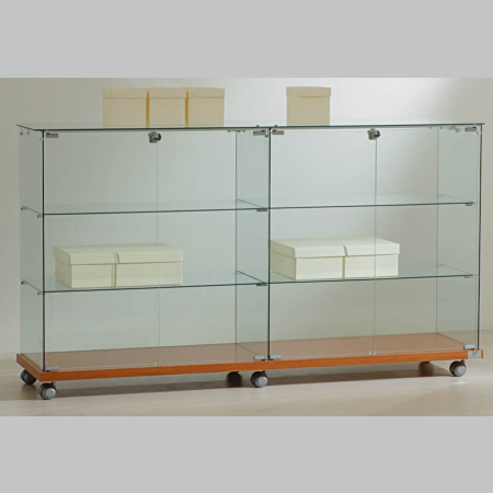 1570mm wide glass counter display case - laminato light - 16/90 - cherry wood