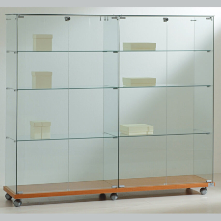 1570mm wide glass freestanding display case - laminato light - 16/14 - cherry wood