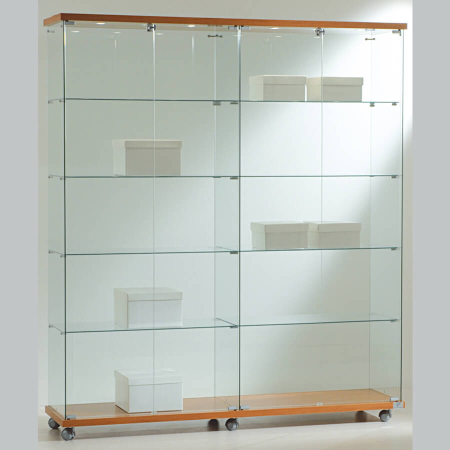 1570mm wide glass freestanding display case - laminato light - 16/18L - cherry wood