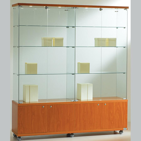 1570mm wide glass freestanding display case - laminato light - 16/18LM - cherry wood