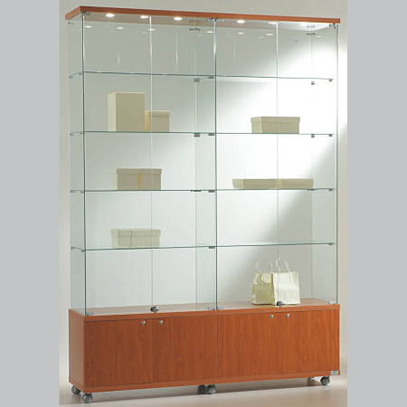1570mm wide glass freestanding display case - laminato light - 16/22M - cherry wood