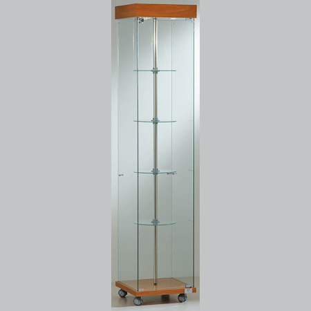 400mm wide rotating glass freestanding display case - laminato light - 4/18G - cherry wood