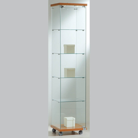 400mm wide glass freestanding display case - laminato light - LED - 4/18L - cherry wood