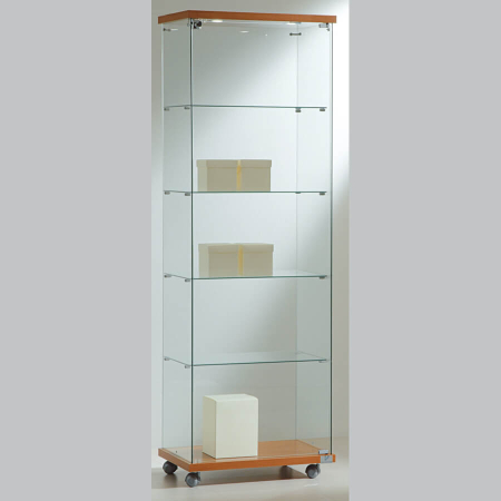 600mm wide glass freestanding display case - laminato light - LED - 6/18L - cherry wood