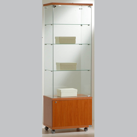 600mm wide glass freestanding display case - laminato light - LED - 6/18LM - cherry wood
